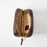 Étui de luxe en cuir véritable avec fermeture éclair, léger, vintage, couleur unie, coque rigide pour organiseur d'accordéon, trousse de maquillage en gros