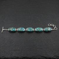 Bracelet Gourik en argent sterling 925 avec turquoise naturelle, rectangulaire, multi-pierres serties, maillons géométriques, fermoir à bascule, pour femme, idéal pour les soirées