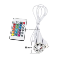 Placa PCB RGB SMD 6 LED de 38mm de diámetro, 24 teclas, Control remoto, Base de madera, fuente de luz nocturna, 1,5 m, 5V, Cable USB, Chip redondo DIY