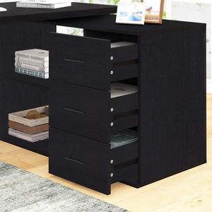 Home corner office <b>computer</b> <b>desk</b>, student study <b>desk</b>, black rectangular table with storage drawers - Product Image 4