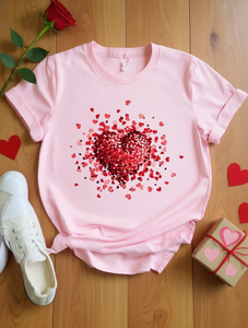 T-shirt Casual da Donna Rosa a Maniche Corte con Scollo Rotondo e Stampa Cuore con Paillettes, Traspirante 100% Cotone, Ideale per Primavera Estate - Product Image 2