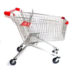 High Quality Steel Bar Metal Foldable Shopping Supermarket Trolley With 4 Wheel