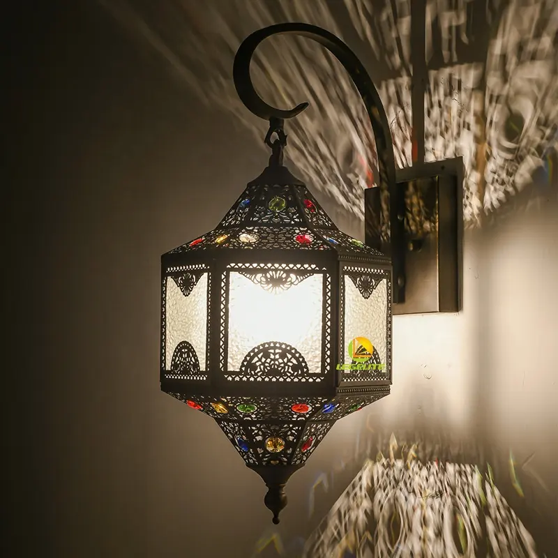 التقليدية زجاج نحاسي العربية الجدار الشمعدان المغربي قوس مصابيح تعليق للزينة تصاميم في الهواء الطلق حديقة جدار الإضاءة العربية مصابيح