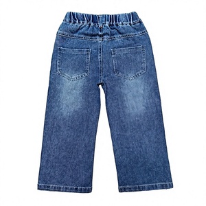 Girls Mid <b>Waist</b> Straight Leg Denim <b>Jeans</b> Full Length Casual Washed Cotton Pants Autumn Style - Product Image 1