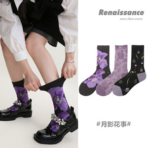 2023 nouveau 3D Relief mode femmes chaussette coton peigné équipage Tube incomparable printemps fille élégant rue Floral - Product Image 2