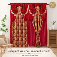 LILIANNA Rideaux occultants de luxe en jacquard avec franges cascade et passe-tringle pour salon, lot de 2
