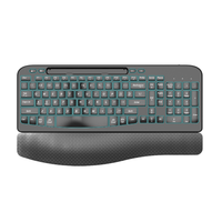 Nouveau clavier de bureau USB ergonomique sans fil 2,4 GHz à 107 touches, rétroéclairé LED, noir, à membrane, avec pavé numérique intégré et réglable