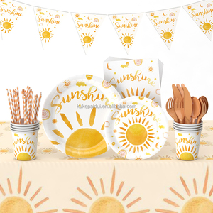 Fournitures de fête à thème soleil bohème OEM <span class=keywords><strong>Vaisselle</strong></span> <span class=keywords><strong>jetable</strong></span> de dessin animé Set de décoration de bureau pour anniversaire bébé baptême Autres - Product Image 3