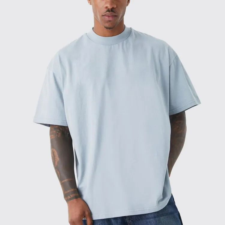 custom design tshirts men's cotton tshirt streetwear oversized rib crewneck boxy heavyweight 300gsm t shirt for men