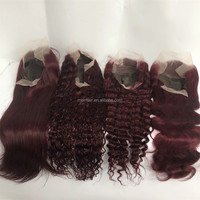 Perruque Lace Front Wig naturelle bordeaux 99j, 13x4 couleurs, cheveux humains, Body lisse, Deep Water Wave