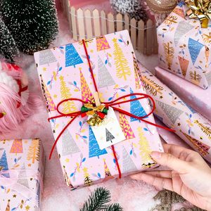 Pink Christmas <b>Wrapping</b> <b>Paper</b> 17 Inch x 33 Feet Reversible Metallic Tree Design Gift Wrap - Product Image 2