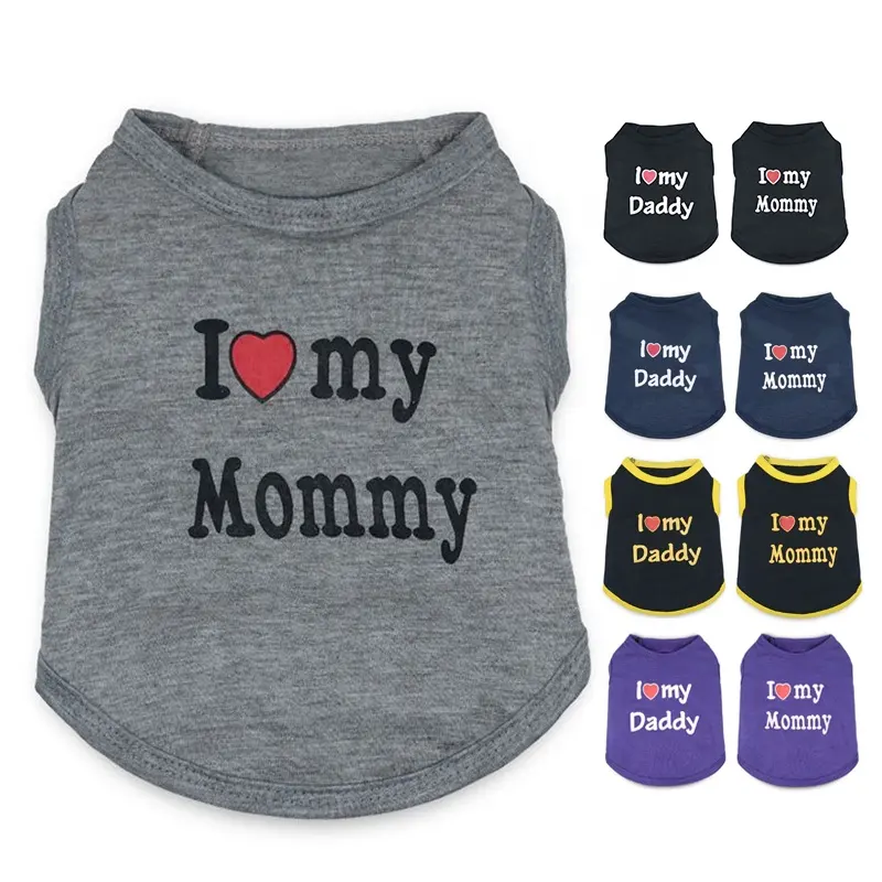 Kaus anjing katun cetak I Love Daddy Mommy dan Tank top dalam XS S ukuran XL untuk musim semi musim panas musim gugur