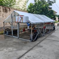 Poulailler mobile en aluminium 6x3x2m avec mangeoire et abreuvoir intégrés, pour 100-120 oiseaux, alimenté à l'énergie solaire, montage facile