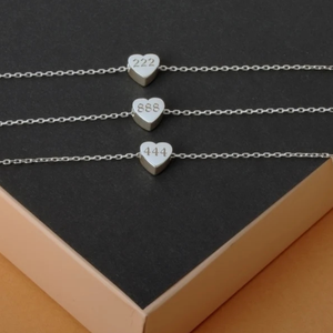 Collar con colgante de corazón pequeño para mujer, joyería de moda, collar con número de Ángel grabado personalizado, 2021, 111, 222, 333, 666, 888, 999 - Product Image 5