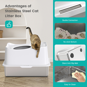 RVS rechthoekige kattenbak, hygiënische geurcontrole, milieuvriendelijk, 90L grote capaciteit, bovenin te betreden, gesloten ontwerp, eenvoudig. - Product Image 5