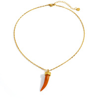 Collar SUMMLY de Acero Inoxidable Chapado en Oro de 18K con Colgante de Cuerno de Toro y Piedra Azul, Cadena Curb, Joyería Boho para Mujer, Regalo