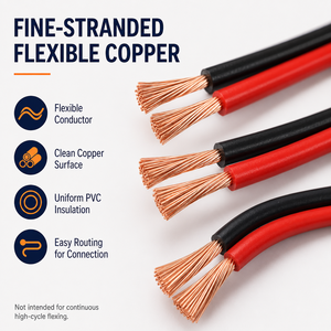 Cavo Elettrico Piatto Flessibile RVB a <span class=keywords><strong>2</strong></span> Conduttori <span class=keywords><strong>0</strong></span>,5mm² 300/300V con Isolamento in PVC per Cablaggio Illuminazione LED - Product Image 4