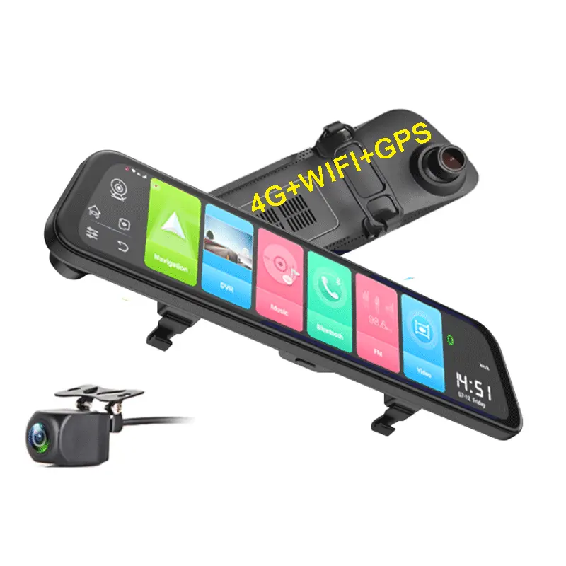 12 "Media Mobil Spion Dash Dual Cam 12 Inci 4K dengan Wifi 4G 2 Channel Kamera untuk Mobil Di Dalam Kabin