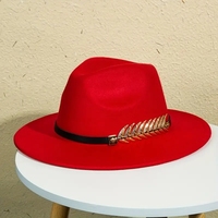Chapeau Unisexe Classique Fedora Panama en Feutre de Laine pour Hommes et Femmes, Bords Larges, Vintage, Chapeau Jazz Unisexe avec Ruban et Feuilles Métalliques, en Laine, pour Extérieur