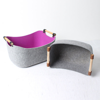 Lot de 2 paniers de rangement en feutre gris et violet avec poignées en bois, pliables, pour la maison, le linge, les jouets, les vêtements et les articles divers