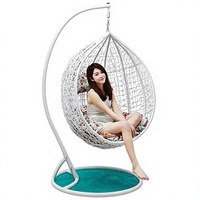 Fauteuil suspendu en rotin tressé d'extérieur personnalisé avec coussin en coton PP et support, chaise suspendue en forme d'œuf rose pour véranda, balcon, jardin