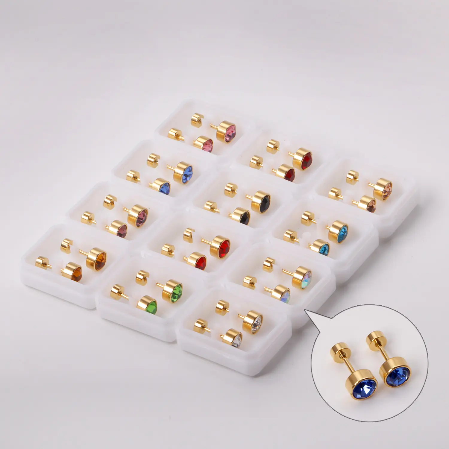 Boucles d'oreilles strass en acier inoxydable pour femmes, cercles brillants colorés, bijoux mignons, à vis, pour bébé, nouvelle mode, vente en gros,