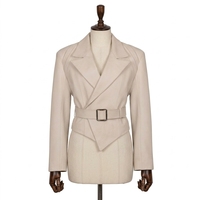 Blazer pour femme en véritable peau de mouton blanc cassé, écologique, anti-plis, col ouvert, uni, automne, court, asymétrique, ourlet pointu