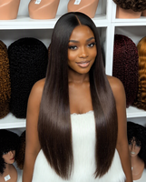 Perruque Lace 2x6 Vietnamienne Double Drawn, Cheveux Humains Vierge Remy Lisses Comme des Baguettes, Sans Colle, Nœuds Blanchis, 22 Pouces, Couleur Ombré Café