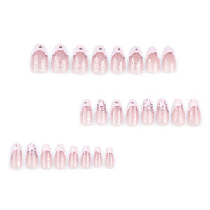 Ongles de ballet moyens 24 pièces, rose blush, ongles à presser, nœud argenté imprimé, faux ongles français, patchs, bricolage, charme, <span class=keywords><strong>manucure</strong></span> - Product Image 3