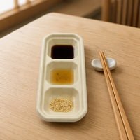 Barquette à condiments jetable biodégradable en bagasse de canne à sucre, 3 compartiments, pour sauces, écologique et compostable