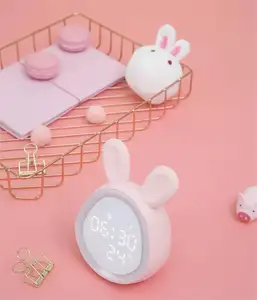 Hot Sale Cute Silicone Rabbit Alarm Clock Multifunctional Motion Sensor Smart Clock With Night Lights