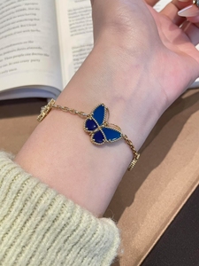 Nuovo <span class=keywords><strong>Bracciale</strong></span> di Alta Qualità in Acciaio Inossidabile Placcato Oro 18k con Ciondolo Vintage Portafortuna in Agata Blu, Serie Farfalla <span class=keywords><strong>Coccinella</strong></span> Quadrifoglio - Product Image 4