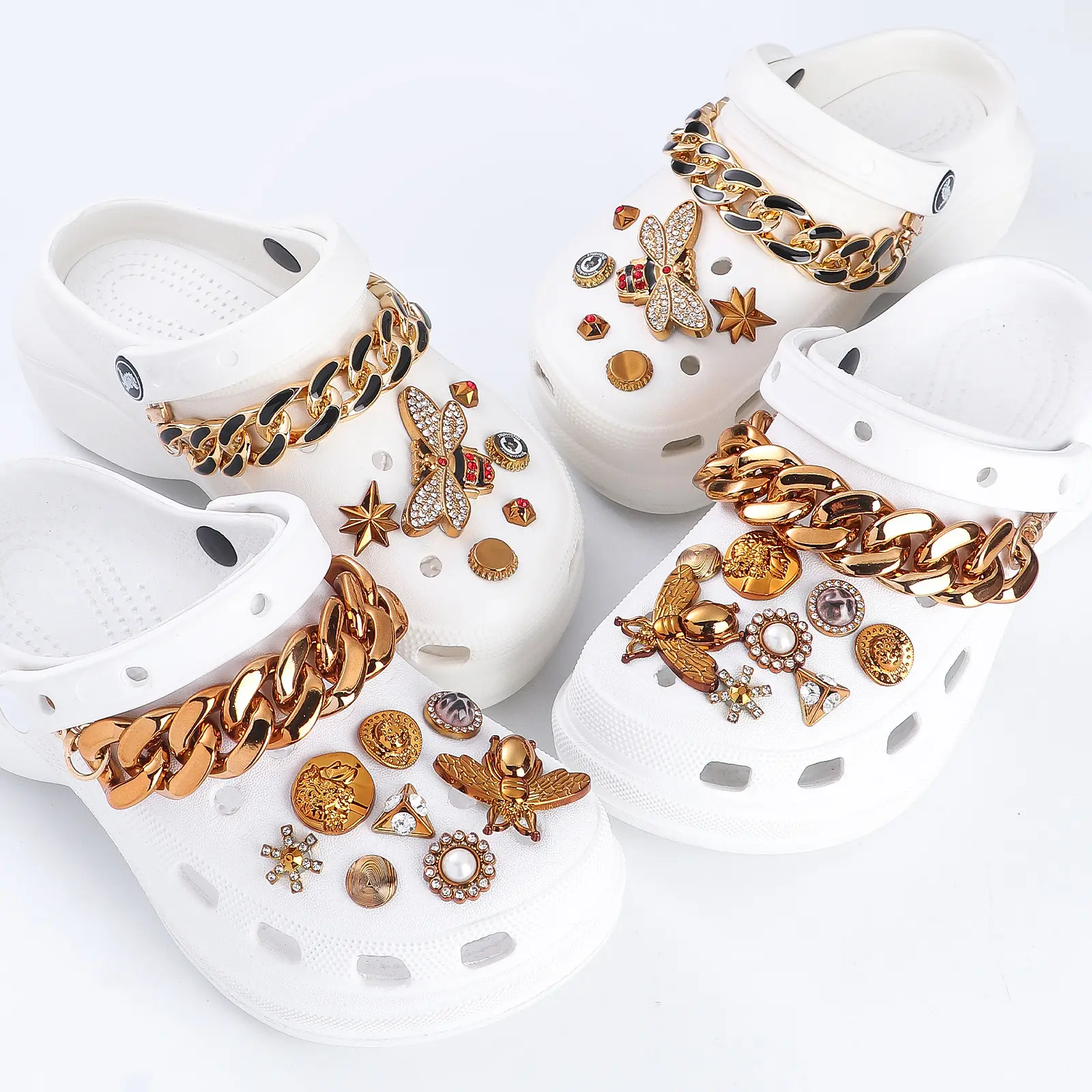 Nouveau trou chaussures bricolage fleur accessoires abeille style européen rétro chaussures décorations boucle Crocodile charme ensemble