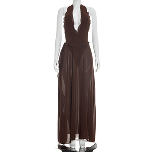 Viviblook Y26DS063 Robe d'été sans manches pour femme, nouvelle robe de soirée maxi sexy à col bas et fente haute, style halter - Product Image 2