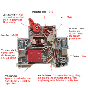 Автоматический выключатель KORLEN AC MCB KNB5-63 на DIN-рейку, PA66, 240В однофазный, 415В трехфазный, 6кА, CE CB - Product Image 2