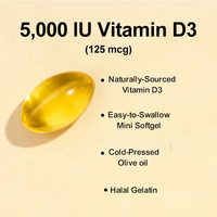 Capsules de Vitamine D3 5000 UI et K2 en Gélules Molles de Qualité Alimentaire pour la Fonction Musculaire et le Soutien Immunitaire, Véganes et Saines, en Gros