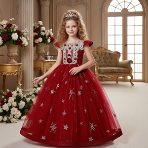 Abito da Cerimonia Natalizio <span class=keywords><strong>Rosso</strong></span> Stile Occidentale per Bambina, <span class=keywords><strong>Vestito</strong></span> da Damigella per Matrimonio con Perline Luccicanti per Ragazze di 12 Anni - Product Image 5