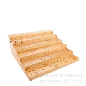 Cross-border wooden tiered candied hawthorn display <b>plate</b>, party tabletop fruit skewer <b>rack</b>, solid wood perforated food display - Product Image 4