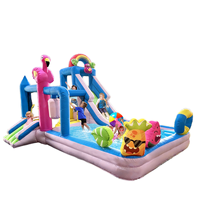 Cocofish Tropical Fruit Flamingo Oxford Cloth Inflatable Water Bounce House - Installation facile, parc aquatique de jardin pour 3-4 enfants, modèle 3-12 ans