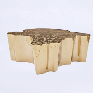 <span class=keywords><strong>Table</strong></span> basse en bois de teck doré moderne et luxueuse, design contemporain irrégulier, fabriquée en métal durable pour le salon, la salle à manger, la maison - Product Image 5