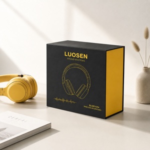 Scatola Pieghevole per Auricolari OEM ODM, Nera con Accenti Rossi e Rosa, Logo Personalizzato con Stampa a Caldo Dorata, Vendita all'Ingrosso di Fabbrica - Product Image 3