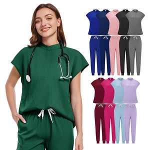Women Hospital Scrub Set 100D Knitted Moisture Wicking Split Design For Medical Workwear - Product Image 1