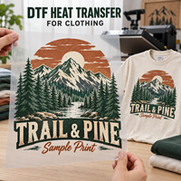 Transfert thermique DTF personnalisé pour vêtements avec des motifs de logo prêts à être pressés pour le branding des t-shirts et la décoration des tissus