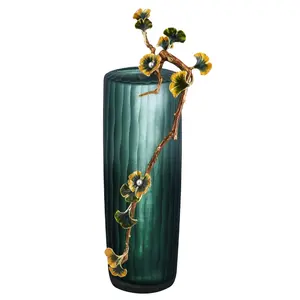 Direct Sales cristal Enamel Art Handmade Home Decoration Flower Clear Crystal Green Modern Tall Large Vases Glass