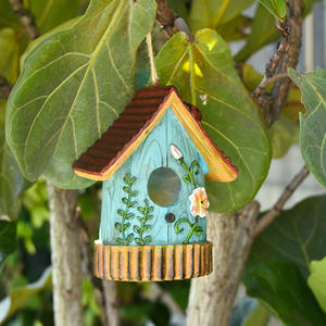 Décoration de jardin et de cour en résine, nichoir suspendu de style cottage artistique rétro américain, figurine d'oiseau - Product Image 5