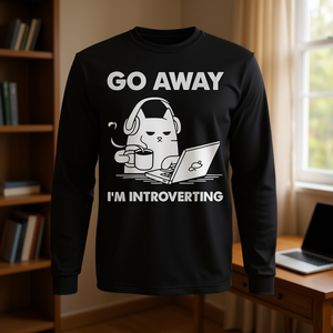 Camiseta de manga larga con diseño gráfico de gato, unisex, para introvertidos, Go Away I'm Introverting - Product Image 3