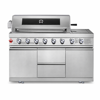 Cuisine extérieure modulaire haut de gamme moderne et luxueuse, barbecue à gaz en acier inoxydable 8 brûleurs avec plaque Teppanyaki et réfrigérateur, certifié CE