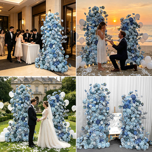 Promise <b>Artificial</b> <b>Flower</b> Pillar Arch Mixed Blue Roses Romantic Dreamy Wedding Decoration Handmade Reusable Recyclable - Product Image 2