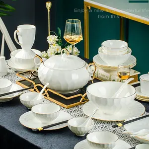 Conjunto de louça em relevo para casamento, restaurantes dubai, crockery, fine bone, conjunto de placas da china, jantar dourado