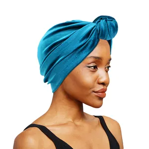 Outono e inverno estilo Mulheres Turbantes e Envoltórios De Cabeça Chapéus Turbante De Veludo Boné Gorro Knotted Beanie para As Mulheres